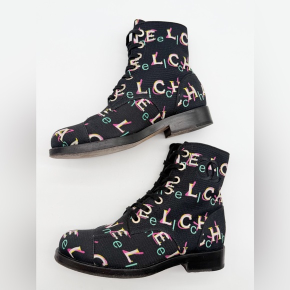 Chanel 2019 Interlocking CC Logo Multi Colored Combat Boots Size 37.5 - Picture 11 of 16